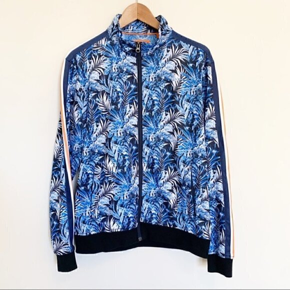 Tallia Sport Blue Tropical Striped Sleeve Athletic Jacket - small - Picture 9 of 9